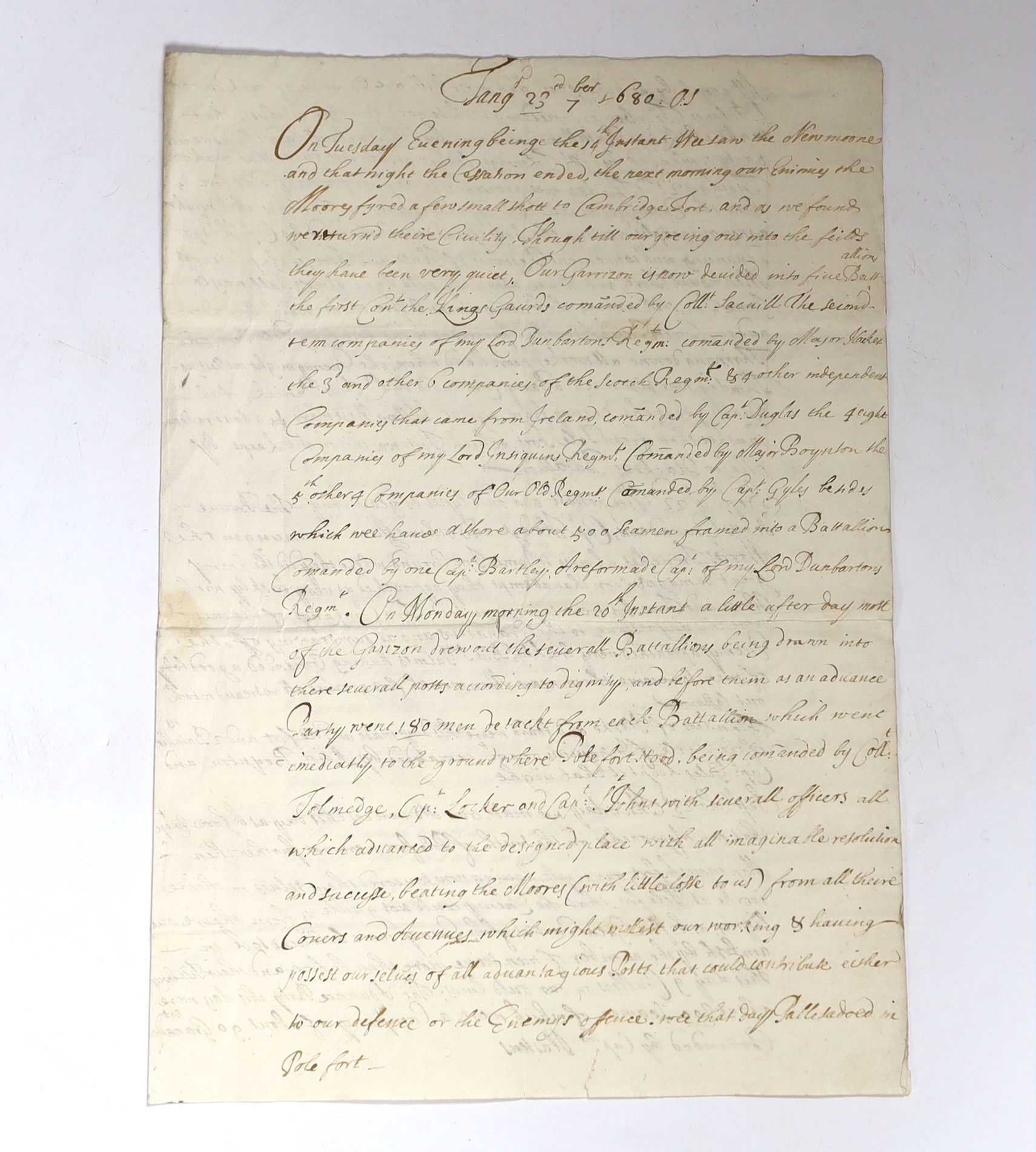 Journal from Tangier: three narratives of the defence of Tangier against the troops of the Emperor of Morocco, 14-23 September 1680, sent to Sir Martin Westcombe, English Consul at Cadiz, 1680